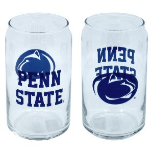 glass can with Penn State on one side, Athletic Logo on other